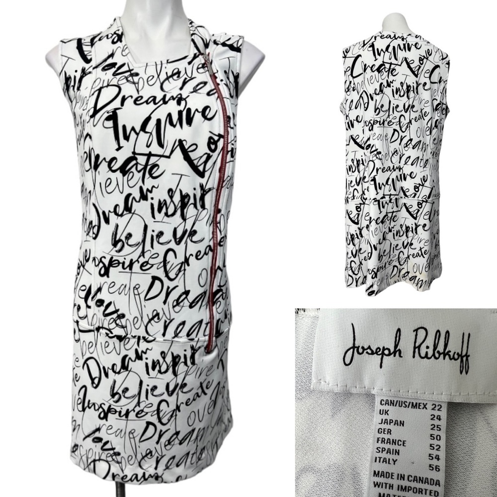 Joseph Ribkoff Sleeveless Stretch Graphics Sheath Dress plus Sz 22 White Black